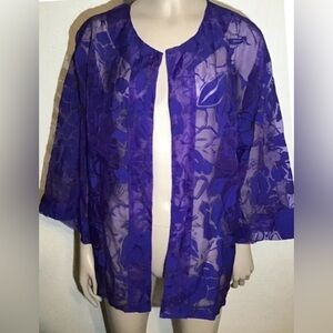 Chico's Vibrant Purple Sheer Floral Open Cardigan Size 0